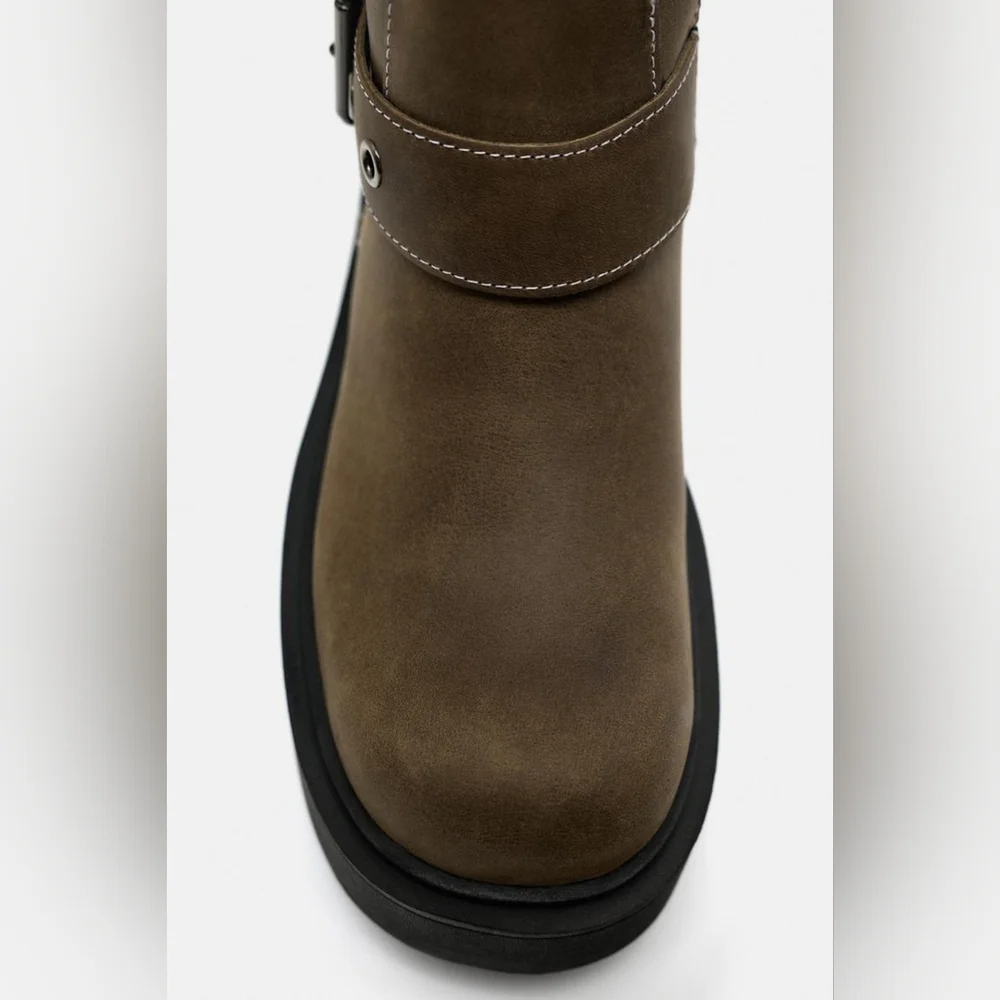 RARE ZARA BUCKLED LEATHER KNEE HIGH BOOTS NWT
